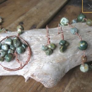 Rainforest Jasper Tree of Life Necklace, Earrings